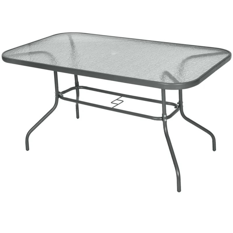 easycomfort easycomfort tavolo da giardino con foro per ombrellone arredamento da esterno in metallo e vetro 140x80x70cm grigio ean 8054144134215