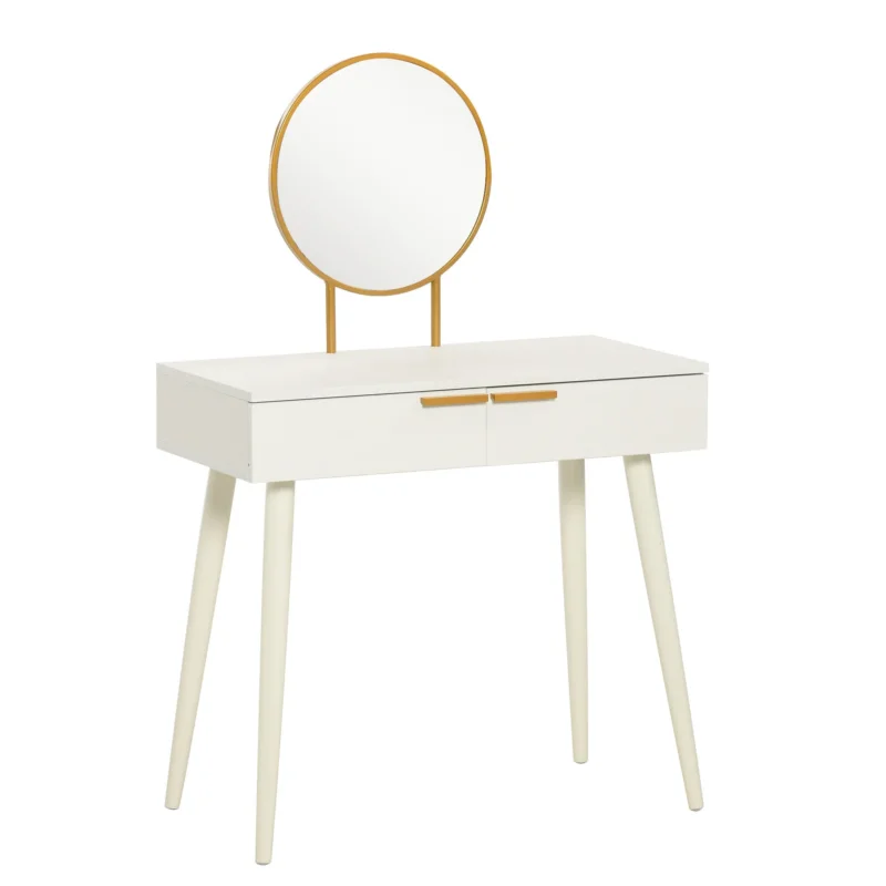 easycomfort easycomfort tavolo trucco con specchio e 2 cassetti per accessori in legno 80x40x123 cm bianco
