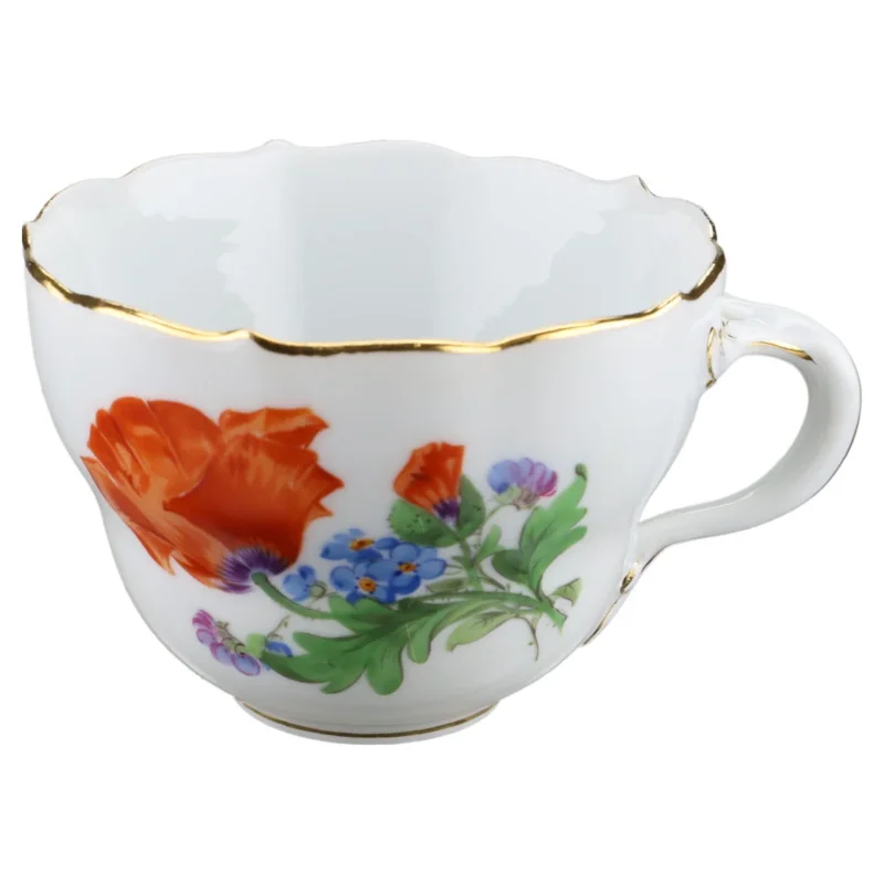 Kaffeetasse Blüte Rot Blau Typ I Meissen Neuer Ausschnitt II.Wahl Bunte Blume