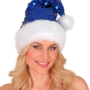 KERSTMAN MUTS PLUCHE EN PAILLETTEN BLAUW van Widmann koop je bij Partywinkel