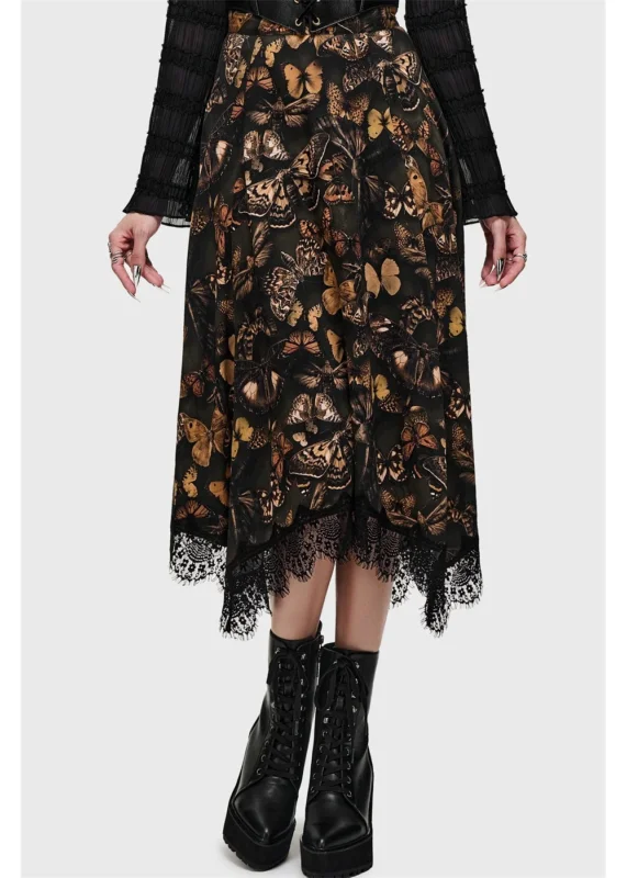 Killstar Mortelle Moth Midi Rok Multi – vooraanzicht van de midi rok