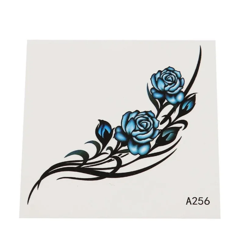 Klebetattoo temporär Tribal schwarz Rosen Blüten Blau einzeln 1 Bogen - chic - net.de