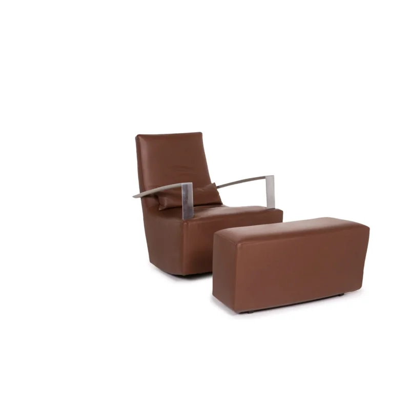 ligne roset Leder Sessel inkl. Hocker Braun Schaukelstuhl Funktion #12585