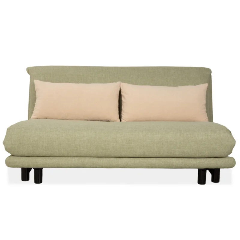 Ligne Roset Multy Dreisitzer Stoff Hellgrün Mint Beige Schwarz manuelle Schlaffunktion Schlafsofa Couch Neubezug