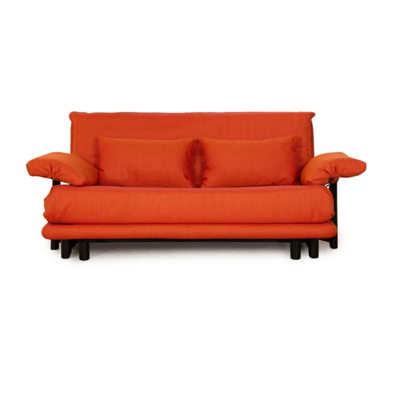 Ligne Roset Multy Stoff Dreisitzer Orange Sofa Couch mit Armlehnen Schlaffunktion Neubezug