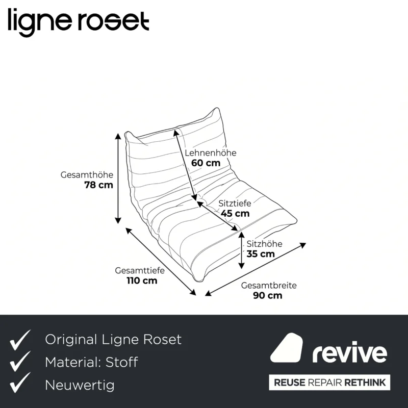 Ligne Roset Togo Sessel Stoff Hellblau Neubezug