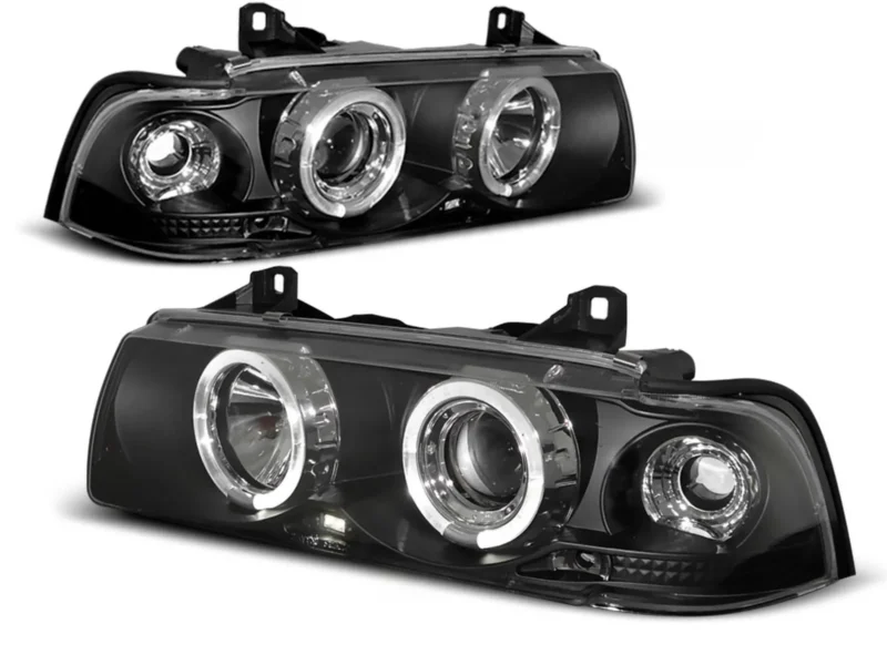 Schwarze LED Angel Eyes Scheinwerfer für BMW E36 Limo Touring, Set