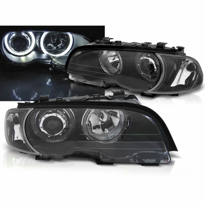 Scheinwerfer schwarz, mit Ringen für BMW E46 Coupe Cabrio LED Angel Eyes