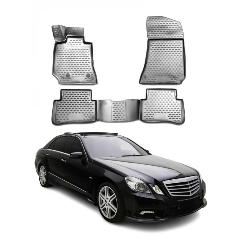 OMAC Gummimatten Fußmatten für Mercedes W212 2009-2016 TPE Automatten Grau 4x