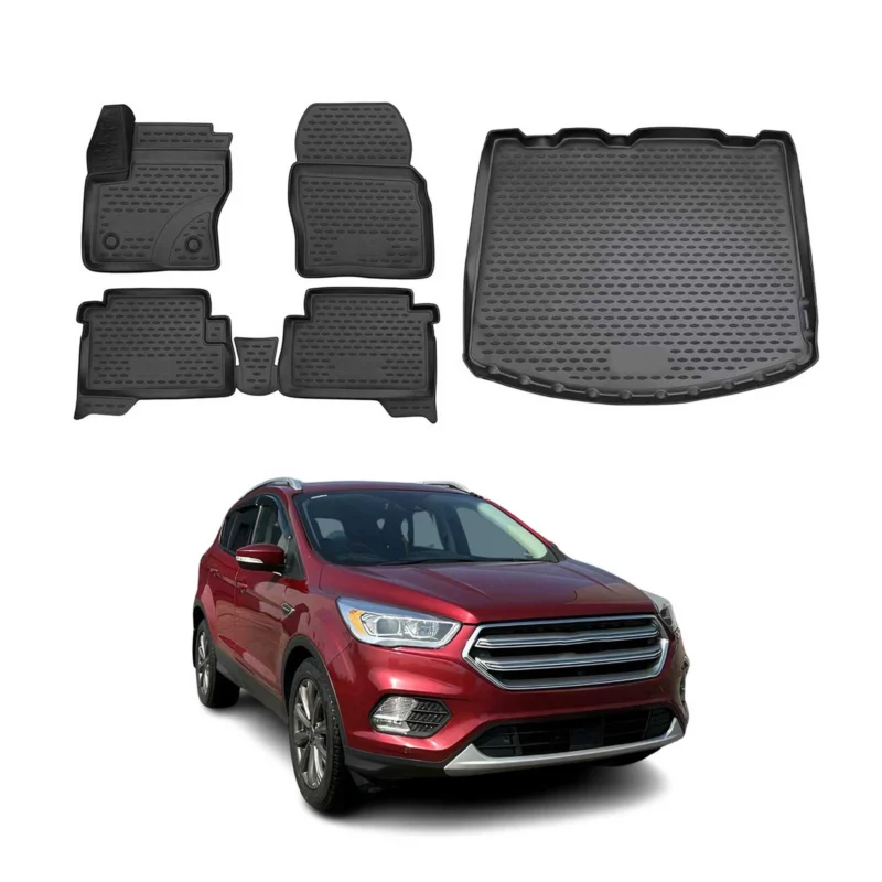 Fußmatten & Kofferraumwanne Set für Ford Kuga II 2012-2019 Gummi TPE Schwarz 5x