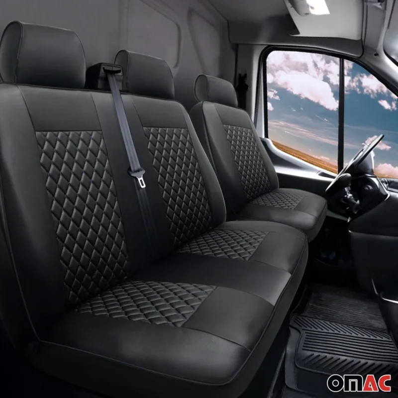 Sitzbezüge Schonbezüge für Renault Master 2010-2024 Kunstleder Schwarz 2+1