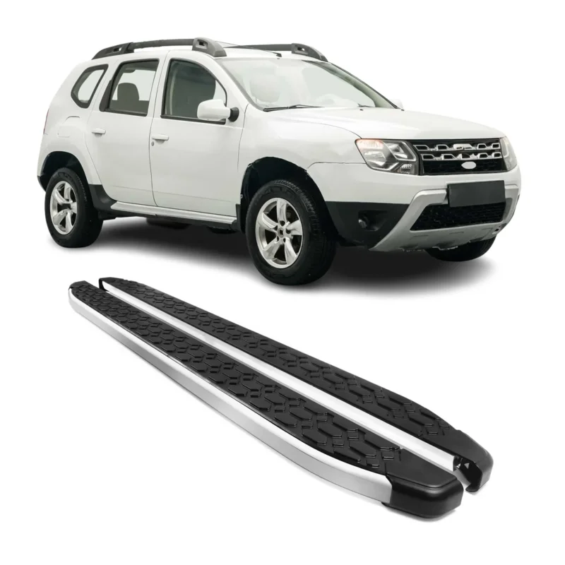 Alu Trittbretter Seitenschweller für Dacia Duster I 2010-2017 Schwarz Silber 2x