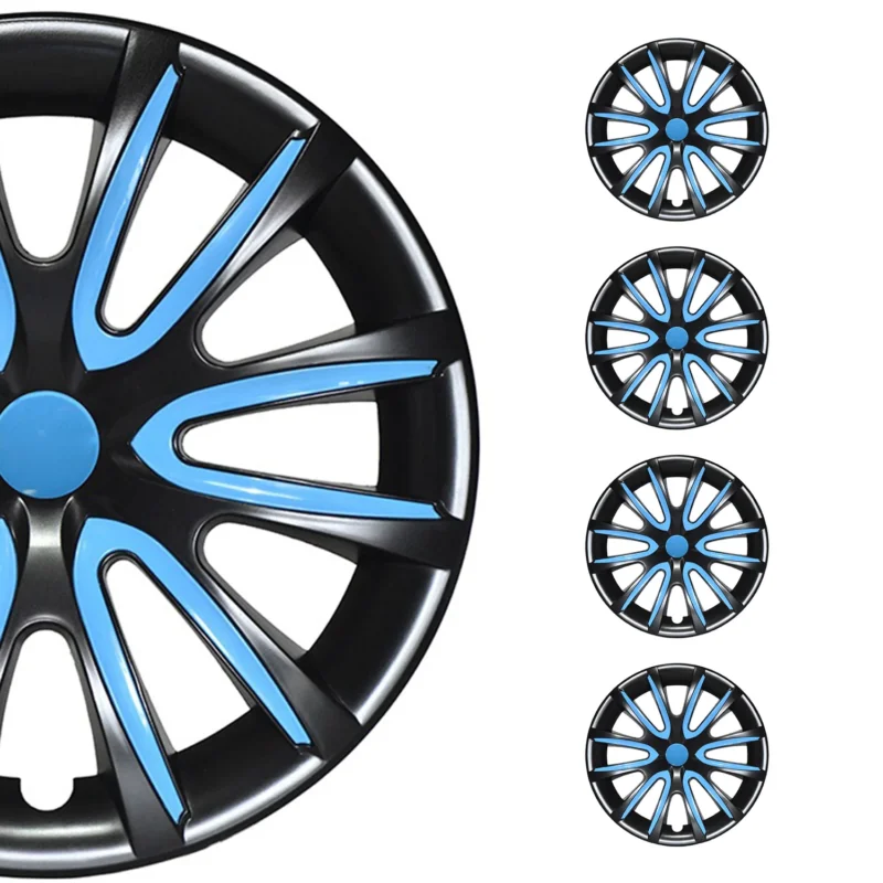 4x Radkappen Radzierblenden Radblenden 16" Zoll Stahlfelgen Schwarz Blau