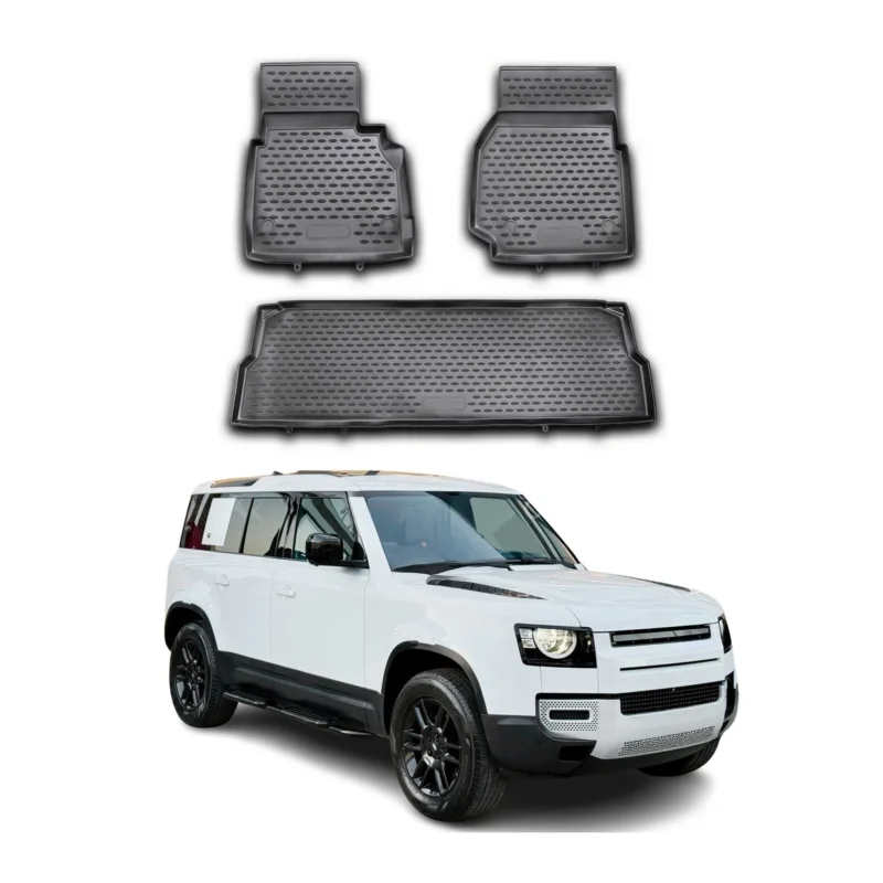 OMAC Gummimatten Fußmatten für Land Rover Defender 110 2007-2020 TPE Schwarz 3x