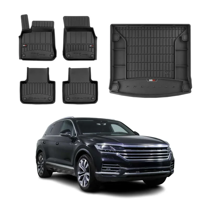 OMAC Fußmatten & Kofferraumwanne Set für VW Touareg 2018-2026 Gummi Schwarz 5x