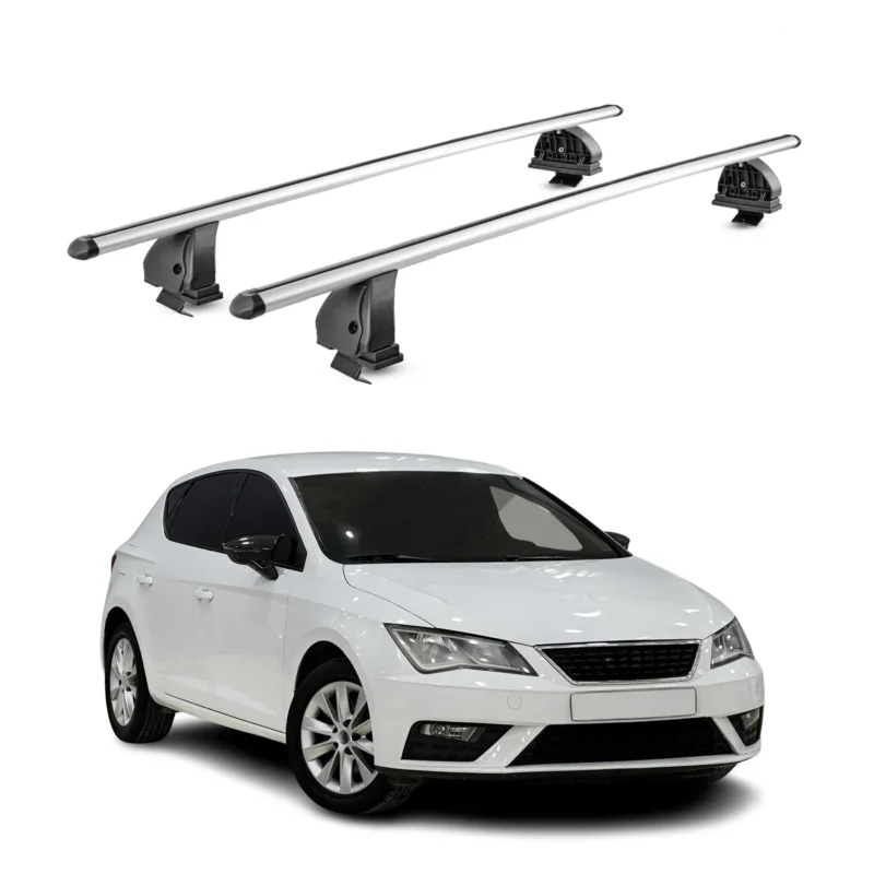 Alu Dachträger für Seat Leon III 2012-2020 TÜV T-Nut Abschließbar 2tlg Silber