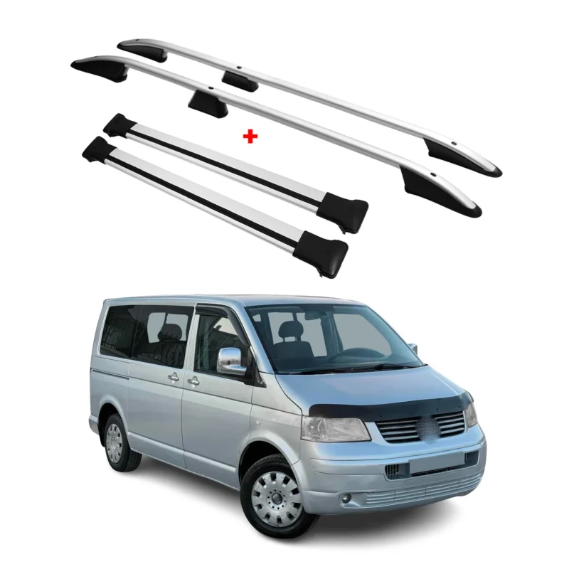 Dachreling + Dachträger für VW T5 T6 T6.1 Transporter Multivan Kurzer Grau 4x
