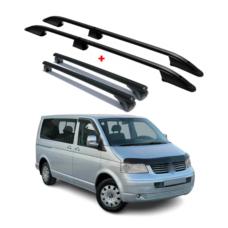 Dachreling + Dachträger für VW T5 T6 T6.1 Transporter Multivan L1 Alu Schwarz 4x