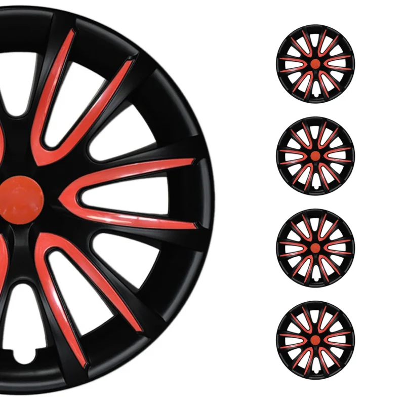 4x Radblenden Radkappen Radzierblende für 16" Zoll Stahlfelgen Matt Schwarz Rot
