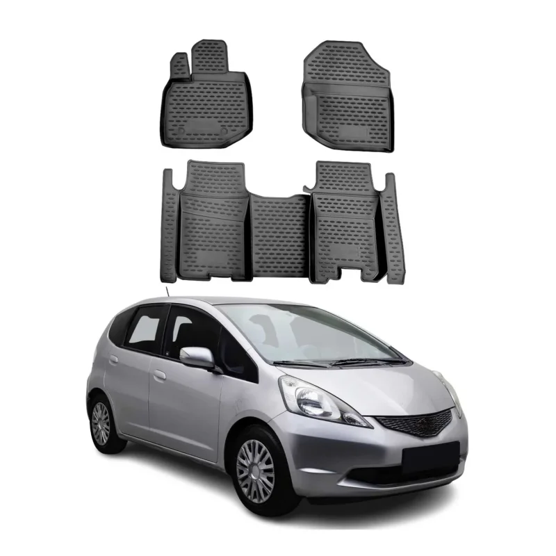 OMAC Gummimatten Fußmatten für Honda Jazz mk2 Schrägheck 2008-15 TPE Schwarz 4x