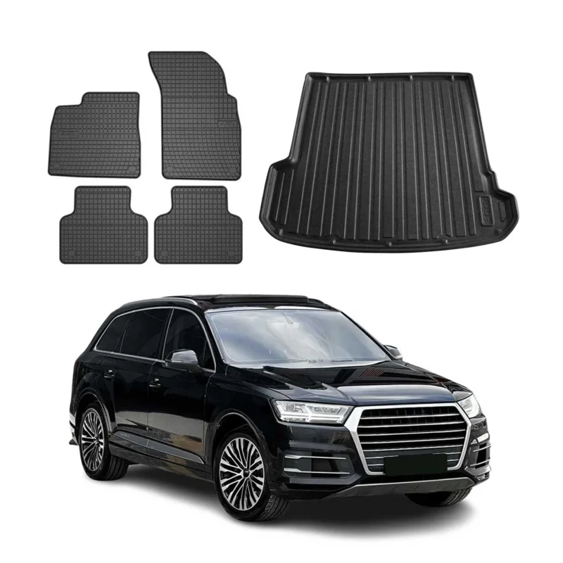Fußmatten & Kofferraumwanne Set für Audi Q7 4M 2015-2026 Gummi Schwarz TPE 5x