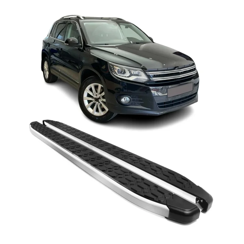 Alu Trittbretter Seitenschweller für VW Tiguan I 2007-2016 Schwarz Silber 2tlg