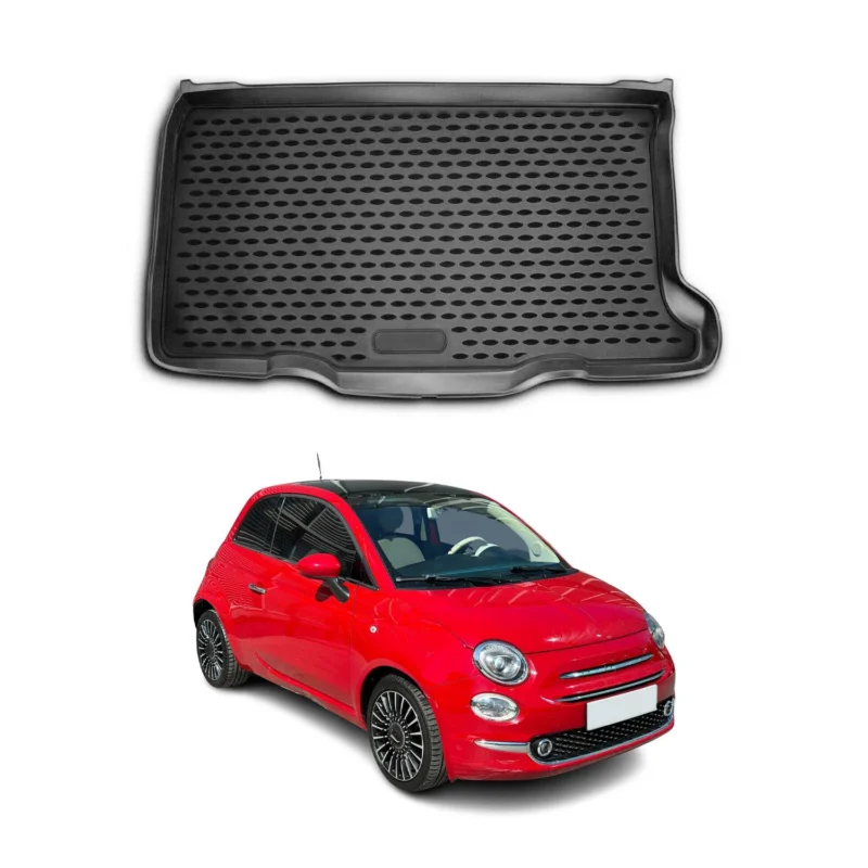 Kofferraummatte Kofferraumwanne für Fiat 500-500C 2007-2026 Gummi TPE Schwarz