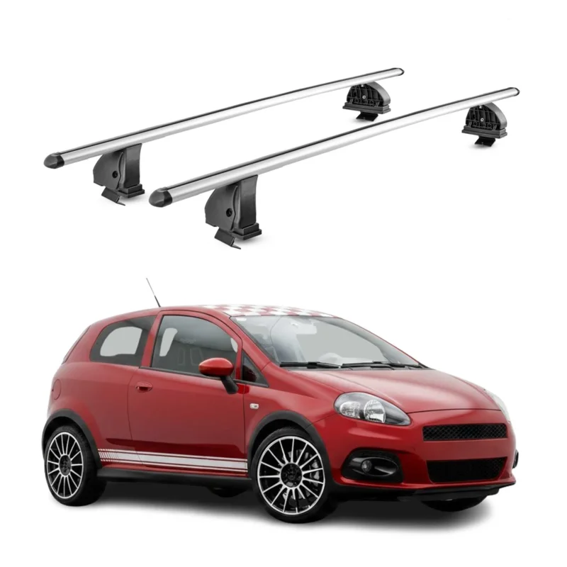 Alu Dachträger für Abarth Punto 2005-2014 TÜV T-Nut Abschließbar 2tlg Silber