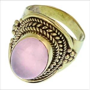 Messing Ringe Rosenquarz oval Bögen Seile Blumen breit antik golden nickelfrei Tribal Schmuck - chic - net.de