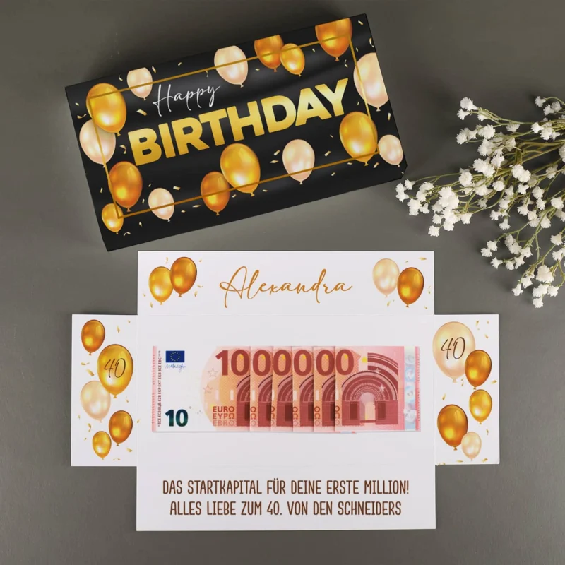 Überraschungsbox für Geldgeschenke mit Personalisierung & Goldprägung