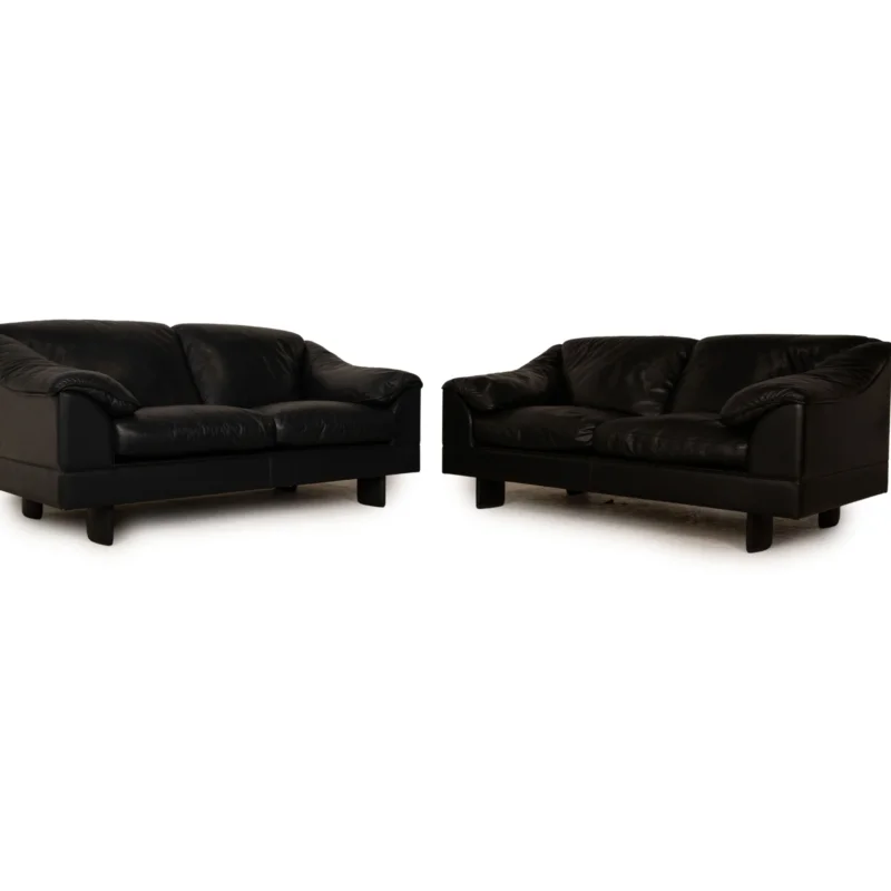 Poltrona Frau Leder Sofa Garnitur Blau Dunkelblau Schwarz Zweisitzer