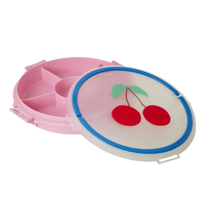 Servierttablett rund mit Deckel & Fächern - 32 cm (Pink)