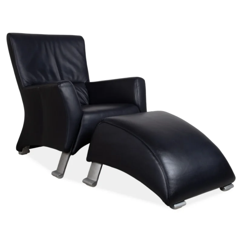 Rolf Benz 322 Leder Sessel Garnitur Blau mit Hocker