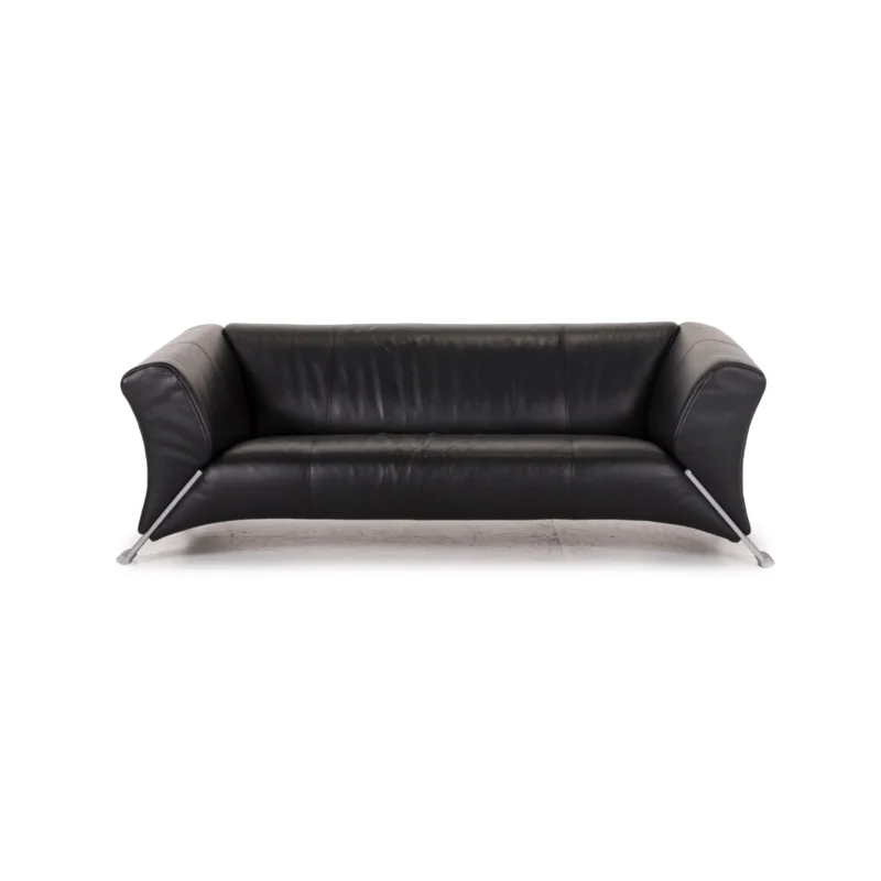 Rolf Benz 322 Leder Sofa Schwarz Dreisitzer Couch #12366