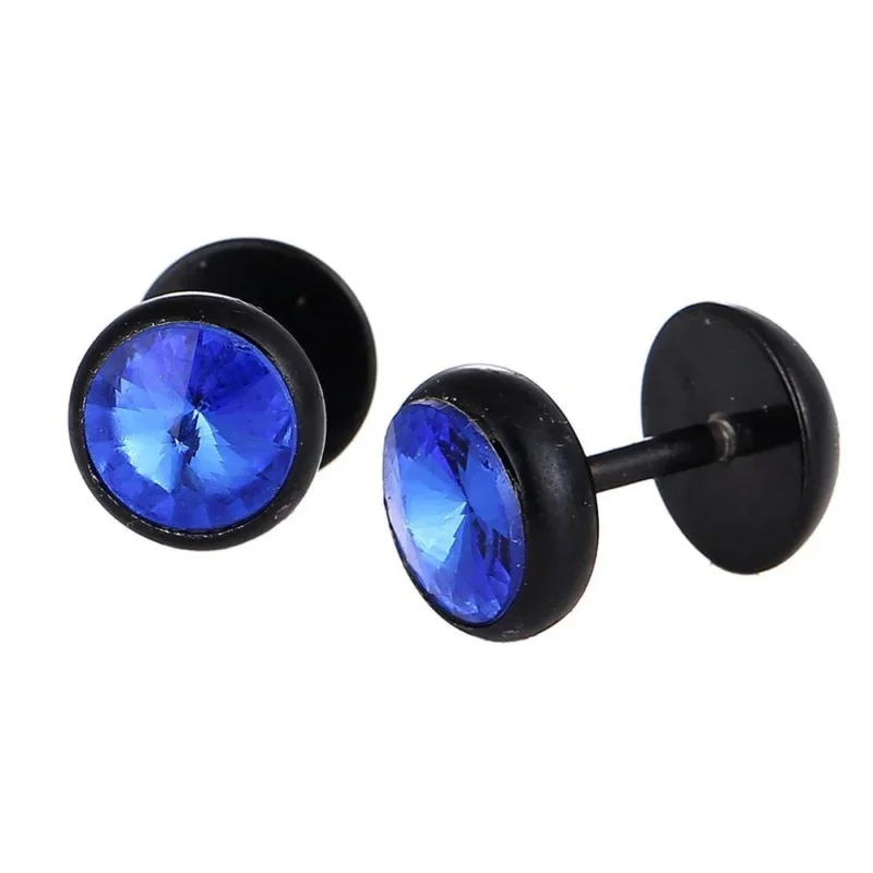 Schraubverschluss Fake Piercing Expander Zirkonia Stein dunkel Blau Halbrund schwarz Edelstahl - chic - net.de