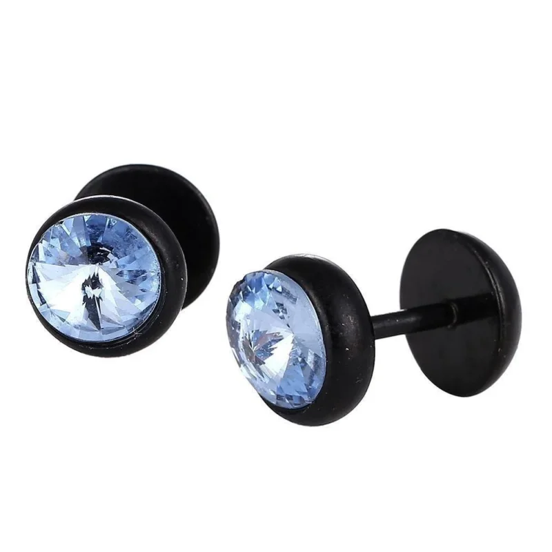 Schraubverschluss Fake Piercing Expander Zirkonia Stein hell Blau Halbrund schwarz Edelstahl - chic - net.de