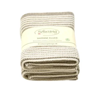 SOL-0213 - Solwang '2 Stück gestrickte Baumwolle Wischtücher mit Natur/Khaki Streifen, 25x25cm'
