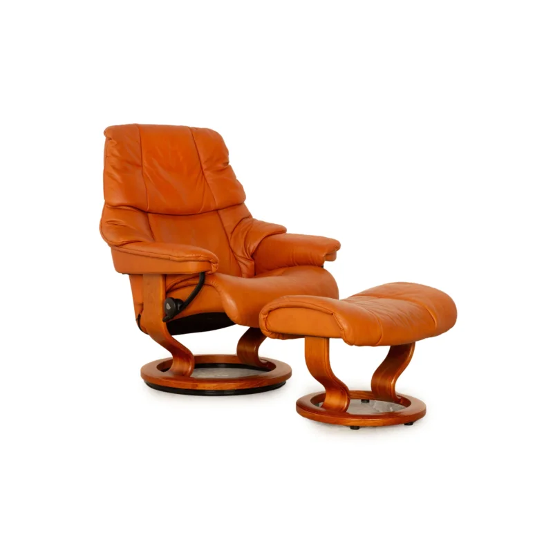 Stressless Reno Leder Sessel Braun Orange Größe M inkl. Hocker manuelle Funktion Relaxfunktion