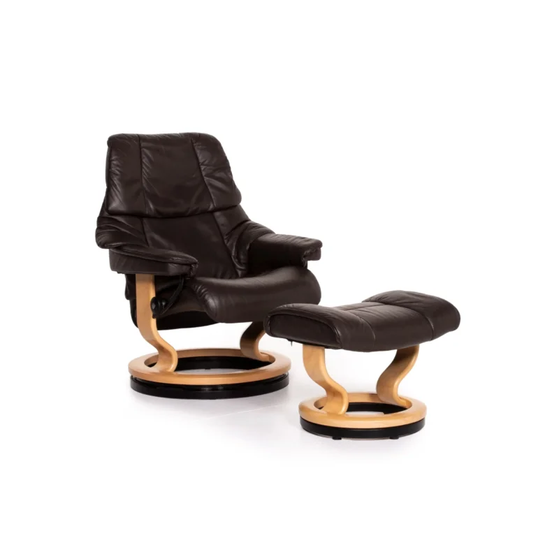 Stressless Reno Leder Sessel Braun Größe M inkl. Hocker Dunkelbraun Relaxsessel Relaxfunktion Funktion