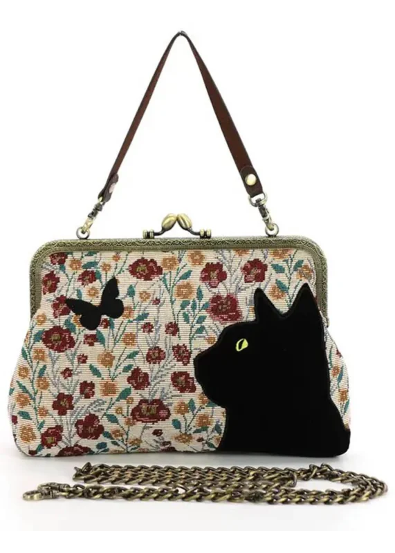 Succubus Bags Cat Butterfly Floral Kiss Lock Tasche