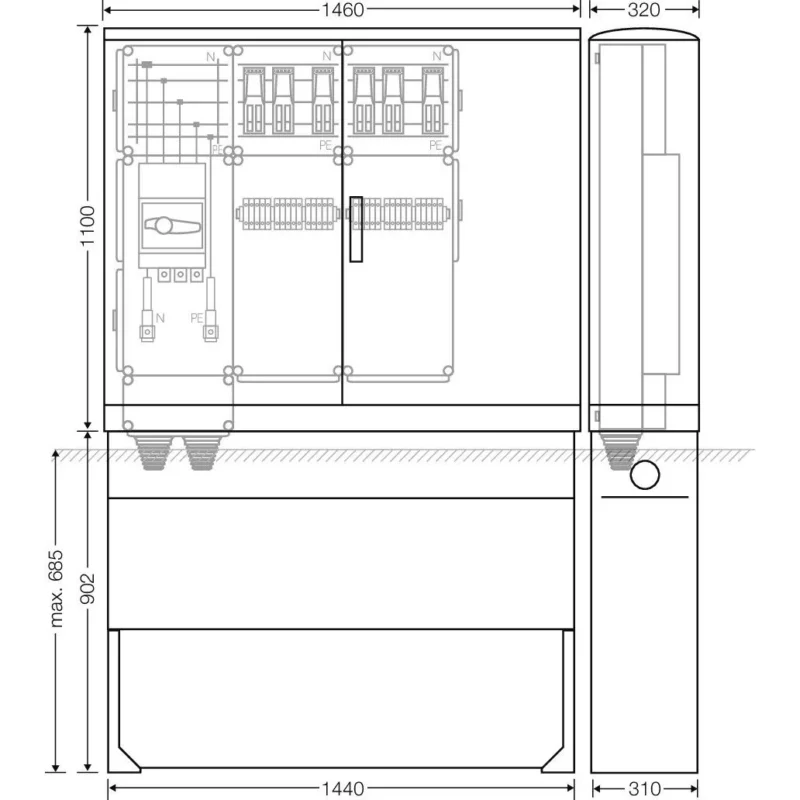 Hensel - Verteilerschrank für Energieversorgung Ladeverteiler Mi EV 44kW 6010 b. z. 6 Doppelladepu