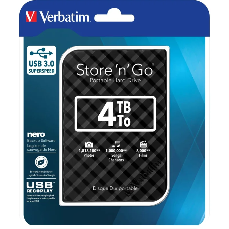 Verbatim - Speichermedium digital Festplatte 4TB USB3.0 53223 Extern,6,35cm(2,5Z)