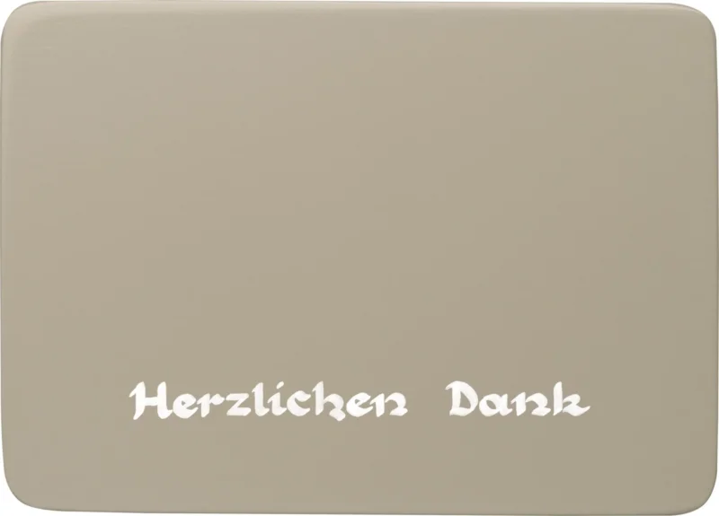 WUK-Sockel1/HD/sg - Wendt & Kühn 'Beschriftete Sockelplatte, silbergrau, Herzlichen Dank - 8,5x6x0,5cm'