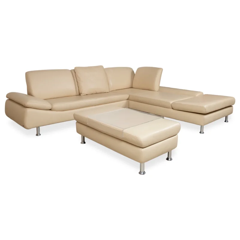 Willi Schillig Loop Garnitur Leder Ecksofa Hocker Creme Beige manuelle Funktion Sofa Couch Recamiere