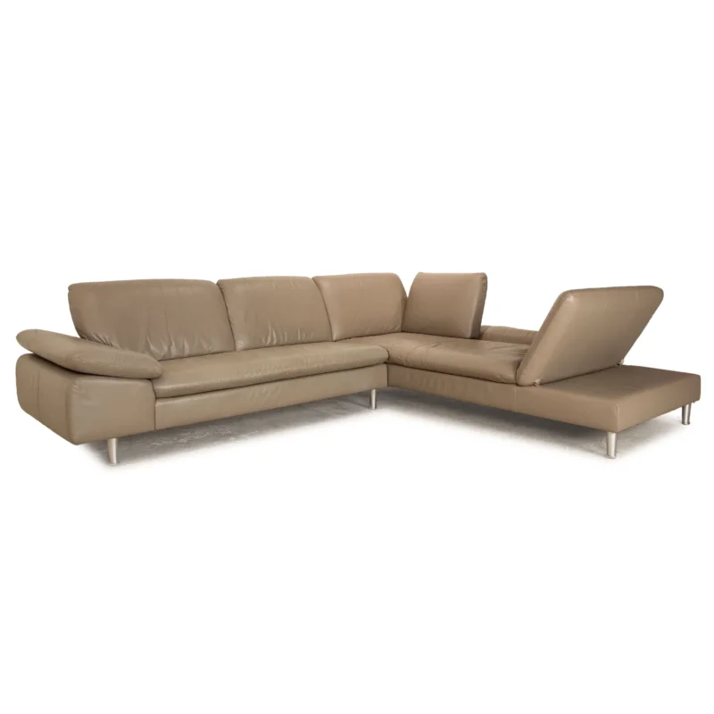 Willi Schillig Loop Leder Ecksofa Grau Taupe Sofa Couch Recamiere Rechts manuelle Funktion