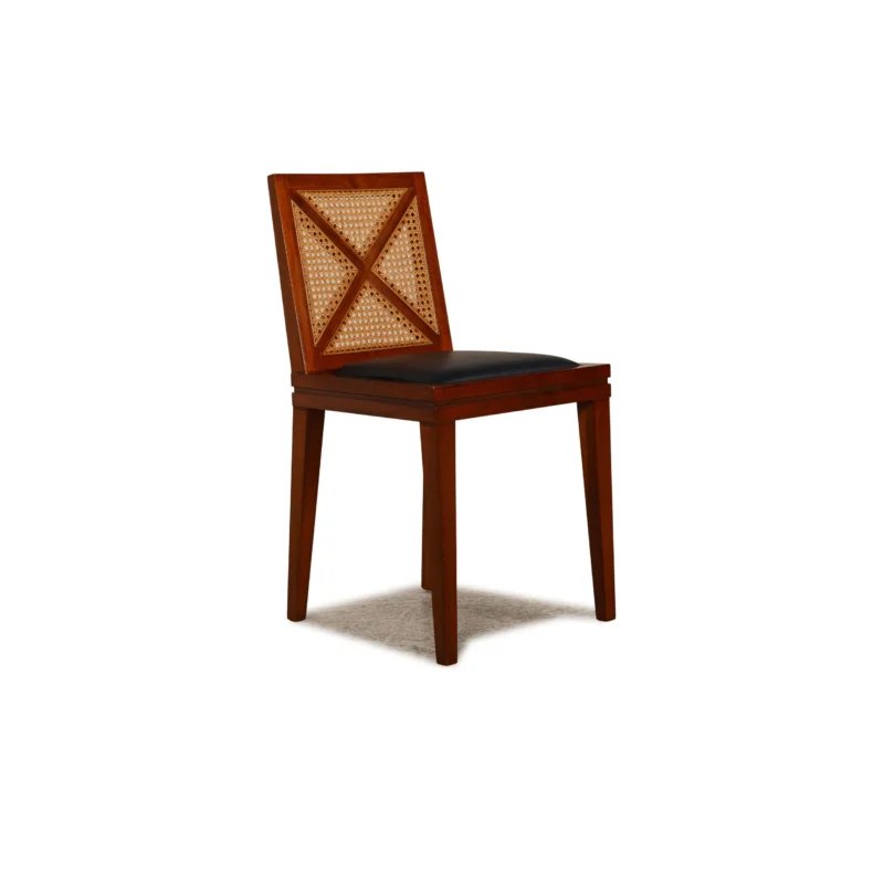 WK Wohnen Wk 458 SA 65 Holz Stuhl Braun Leder Blau