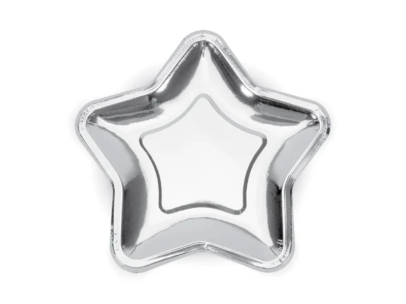 Zilveren Borden Ster 23cm 6st van Partydeco koop je bij Partywinkel